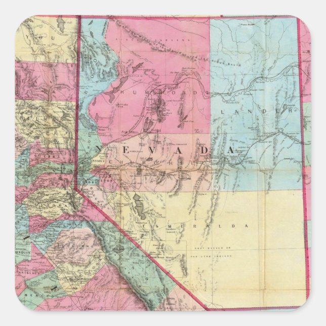 Bancroft's Map Of California, Nevada Square Sticker (Front)