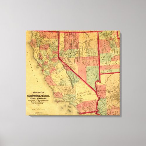 Bancrofts Map Of California Nevada Utah Canvas Print