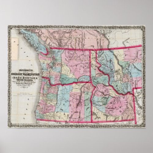 Bancrofts Map Of Oregon Washington Idaho Poster