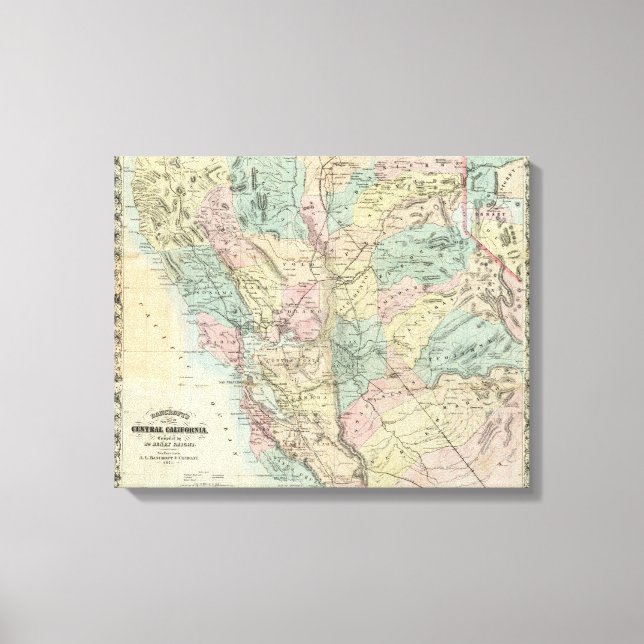 Bancroft's New Map Of Central California Canvas Print (Front)