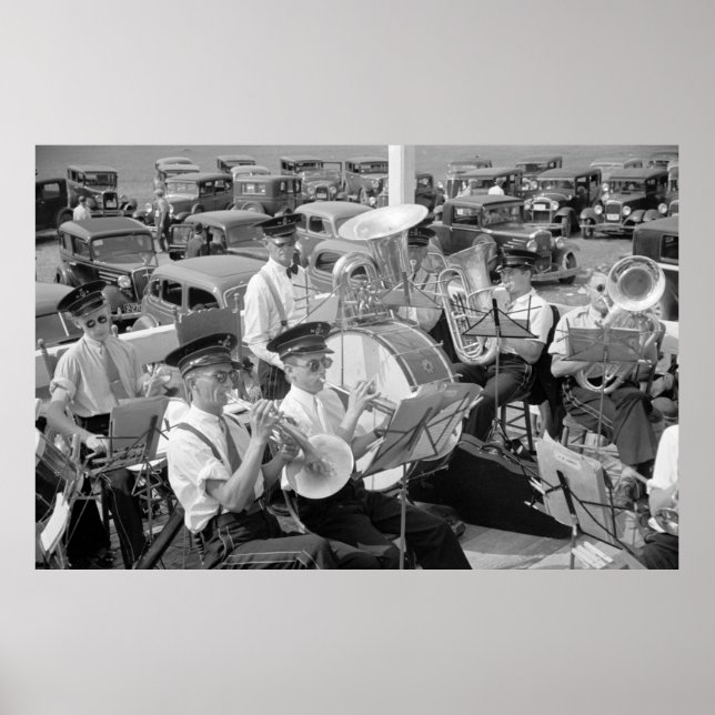Band and Classic Cars, 1930s Poster (Front)