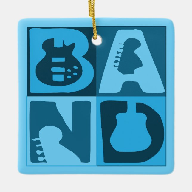 Band Blocks Blue Ceramic Ornament (Front)