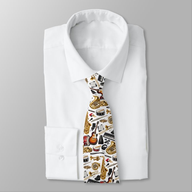 Band Collage Neck Tie (Tied)