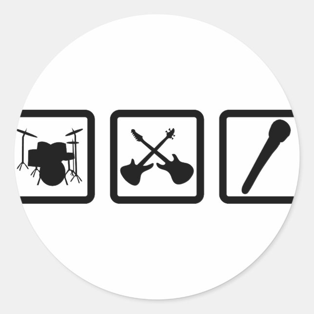 band gear drum guitars mic classic round sticker (Front)