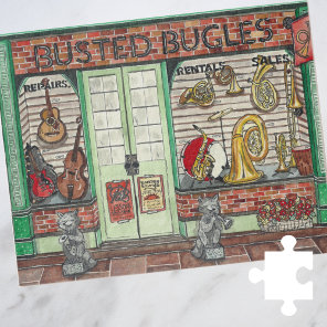 Band Instruments Music Shop Watercolor Jigsaw Puzzle