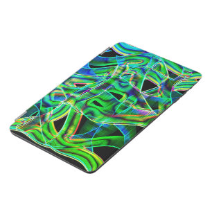 Band-like curves, colored and green neon or relief iPad mini cover