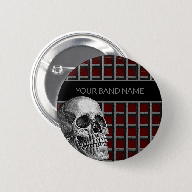 Band Merch Custom Name Skull Rock Roll Metal Music Button (Front & Back)