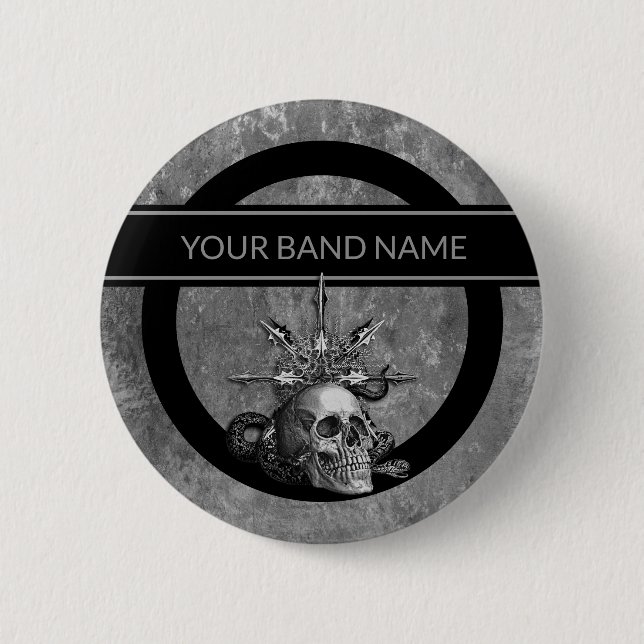 Band Merch Custom Name Skull Rock Roll Metal Music Button (Front)