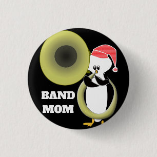 Band Mom Baby Penguin Playing Tuba Button