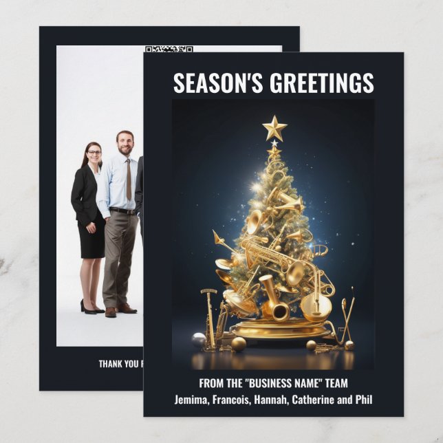Band musical instruments christmas tree holiday  card (Front/Back)