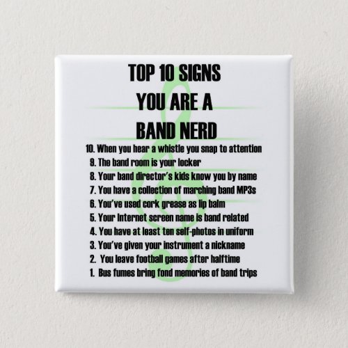 Band Nerd Top 10 Pinback Button