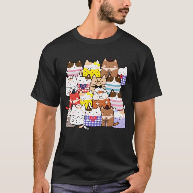 Band of cats hanging together cute kawaii manga fu T-Shirt (Front)