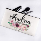 Band Of Pink Roses Floral Canvas Cosmetic Bag (Front)