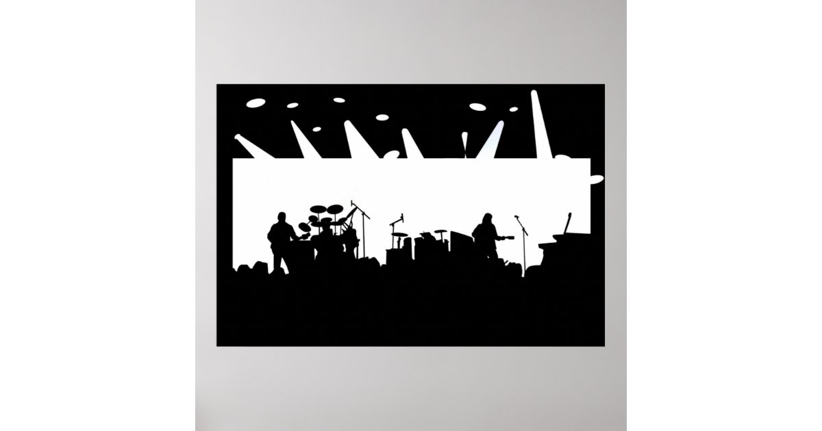 Band On Stage Concert Silhouette B&W Poster | Zazzle