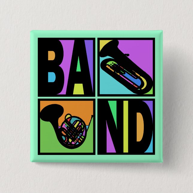 BAND POP ART SQUARES PINBACK BUTTON (Front)
