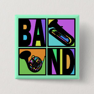 BAND POP ART SQUARES PINBACK BUTTON