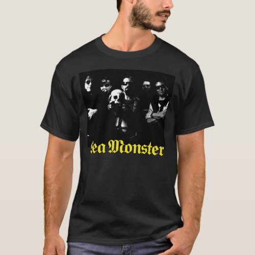 Band With Skull and Sea Monster Logo Black Shirt T_Shirt