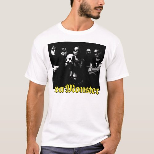 Band With Skull and Sea Monster Logo White Shirt T_Shirt