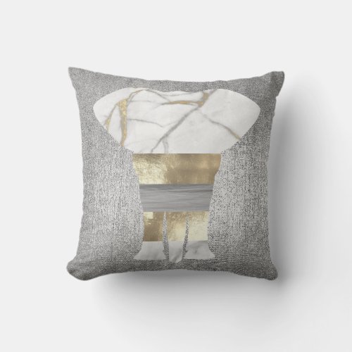 Bandage Elephant Conceptual Gray Gold Silver Throw Pillow