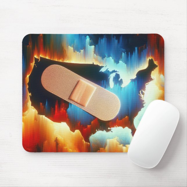 Bandage On a Neon USA Map Mouse Pad (With Mouse)