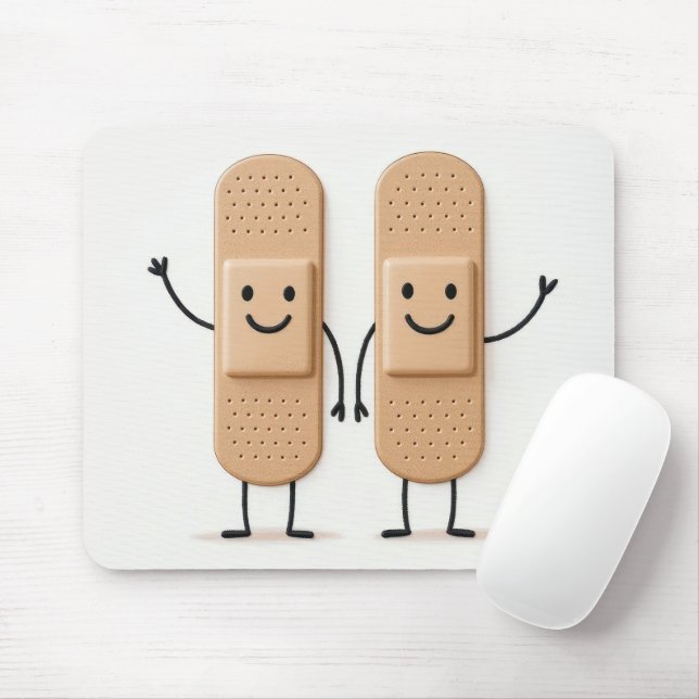 Bandage Stick Figure Couple Waving Mouse Pad (With Mouse)