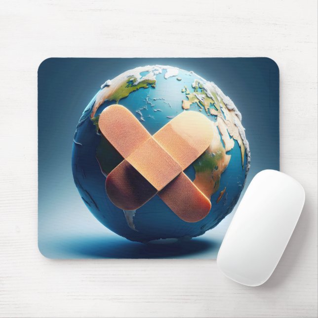 Bandages On Planet Earth Mouse Pad (With Mouse)