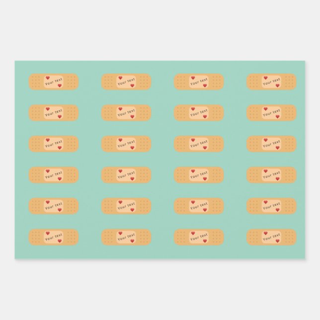 Bandaid patch plaster personalizable text  wrapping paper sheets (Front)