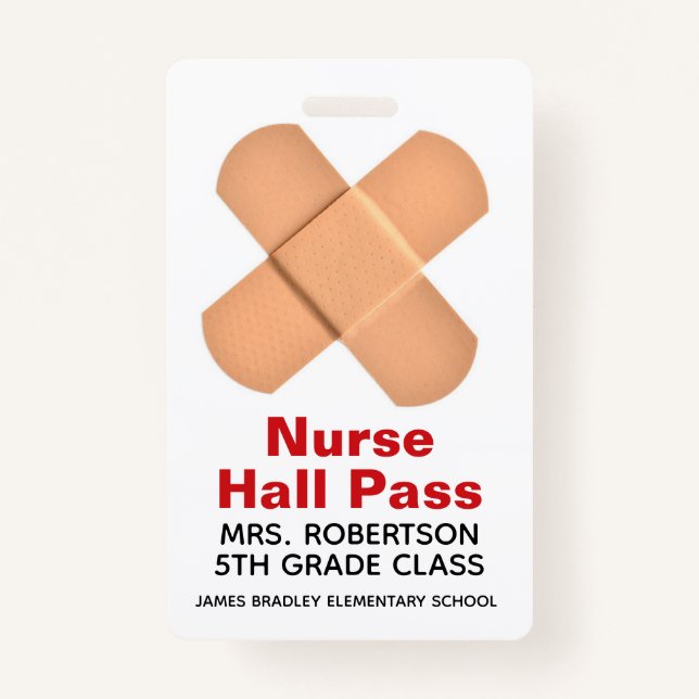 Bandaids School Nurse Hall Pass Badge (Front)