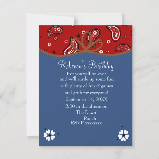 Bandana and Denim Cowgirl Birthday Invitation (Front)