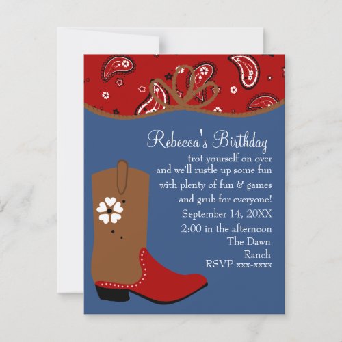 Bandana and Lasso Cowgirl Birthday Invites