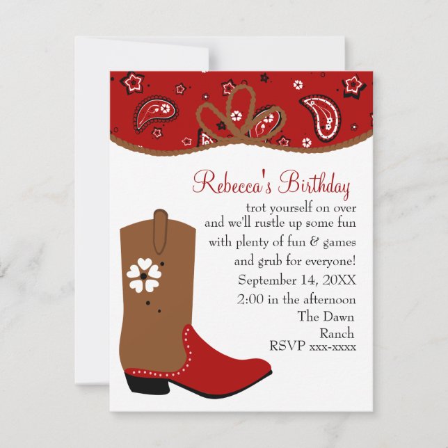 Bandana and Lasso Cowgirl Birthday Invitation (Front)