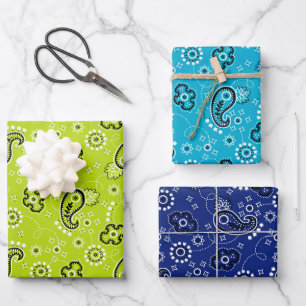 Bandana Blue Green Mod Adventure Boys Fun Wrapping Paper Sheets