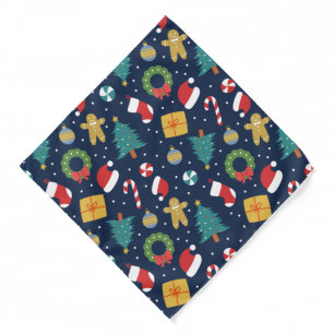 Bandana Christmas Icons Gingerbread Navy Blue
