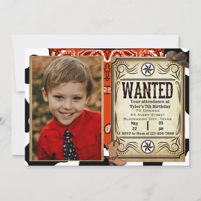 Bandana Cowboy Birthday Photo Invitation (Front)