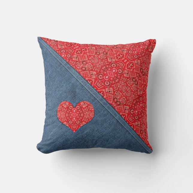 Bandana Denim Combo Throw Pillow (Front)