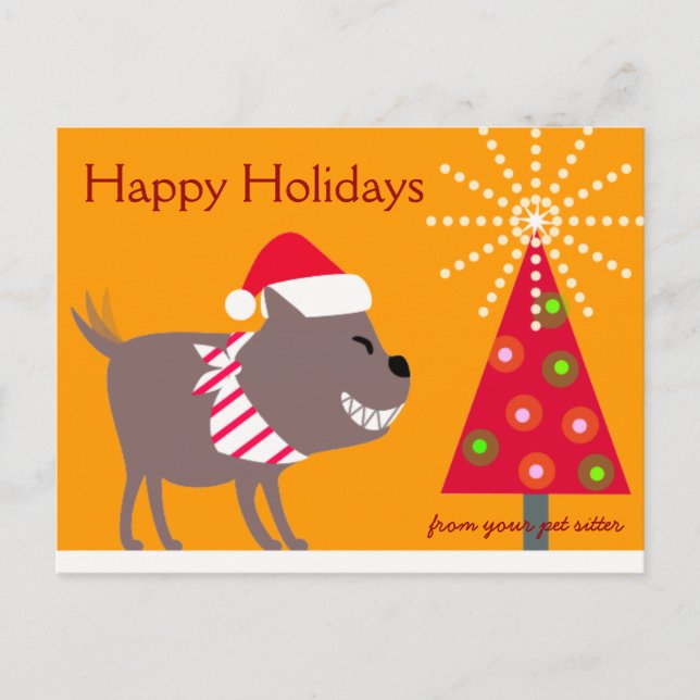Bandana Dog & Christmas tree-orange Holiday Postcard (Front)