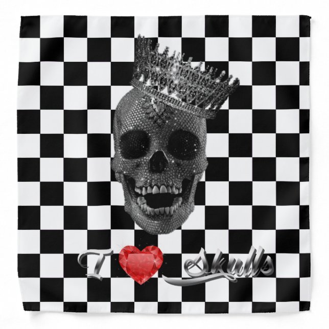 Bandana/Handkerchief - I love skulls B&White Bandana (Front)