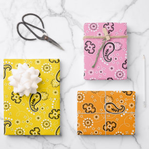 Bandana Orange Yellow Pink Modern Girls Adventure Wrapping Paper Sheets