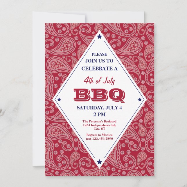 Bandana Pattern 4th of July BBQ Invitation (Front)