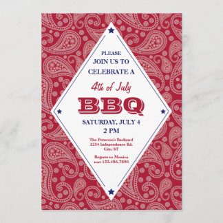 Bandana Pattern 4th of July BBQ Invitation