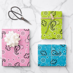 Bandana Pink Blue Green Modern Baby Fun Wrapping Paper Sheets