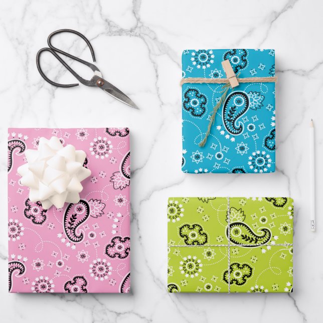 Bandana Pink Green Blue Classic Pattern Retro Baby Wrapping Paper Sheets (Front)