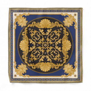 Bandana Print: Black Blue Gold.