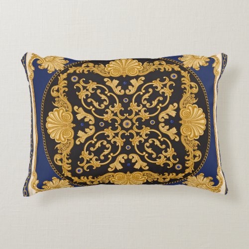 Bandana Print Black Blue Gold Accent Pillow