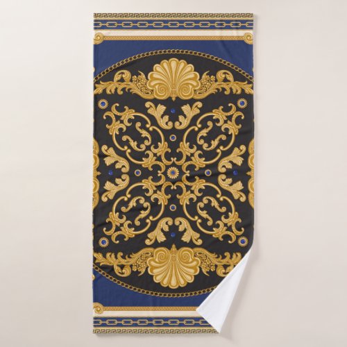 Bandana Print Black Blue Gold Bath Towel