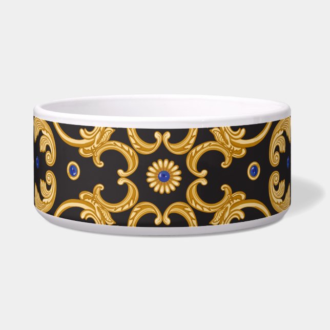 Bandana Print: Black Blue Gold. Bowl (Front)