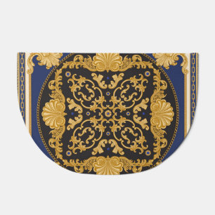 Bandana Print: Black Blue Gold. Doormat