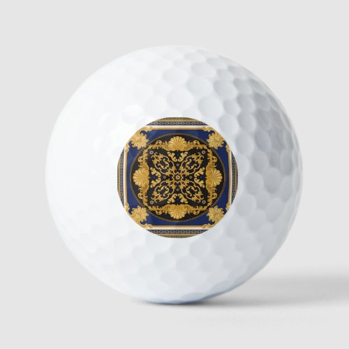 Bandana Print Black Blue Gold Golf Balls