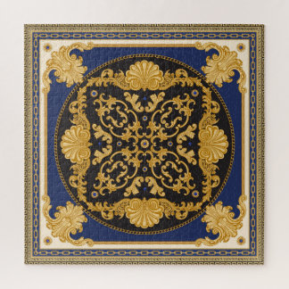 Bandana Print: Black Blue Gold. Jigsaw Puzzle
