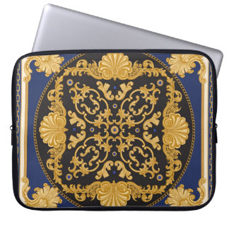 Bandana Print: Black Blue Gold. Laptop Sleeve